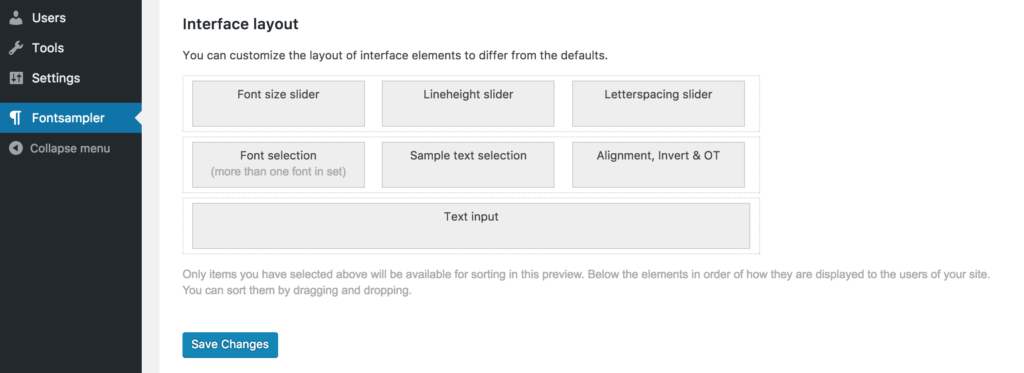 Fontsampler admin interface: Sorting UI elements